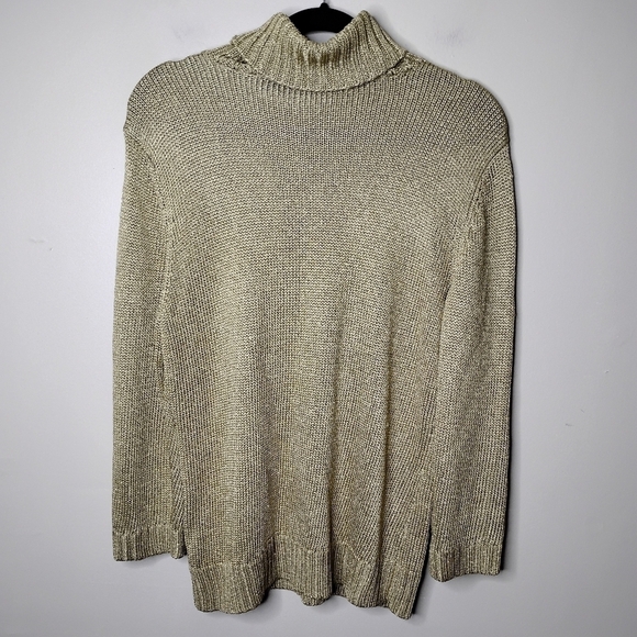 Lauren Ralph Lauren Gold Metallic Turtleneck Sweater Size XL | Preppy Holiday - Picture 5 of 8
